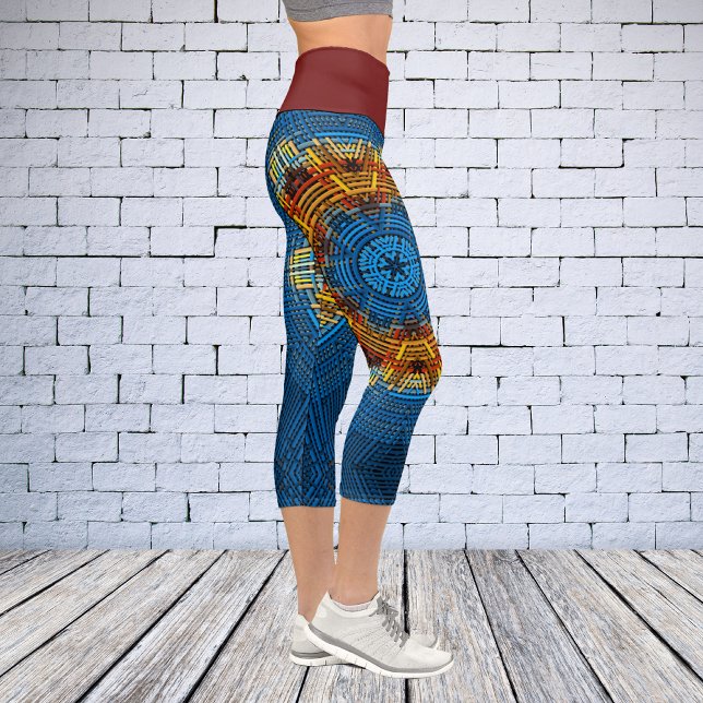 Leggings Capri Weer Mandala bleu jaune et rouge (Créateur téléchargé)