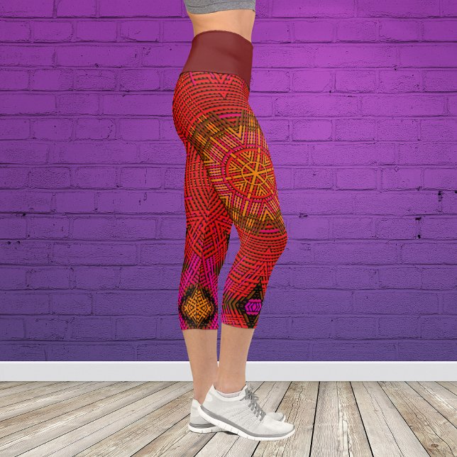 Leggings Capri Weer Mandala rouge rose et jaune (Créateur téléchargé)