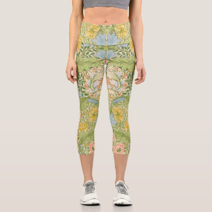 Leggings Capri Wm Morris Myrtle Floral Art Nouveau Pastel