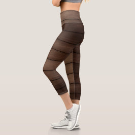 Leggings Capri Wood Grain Striped Brown Abstract Fashion Art