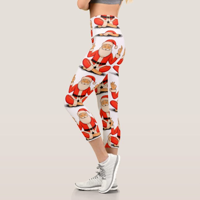 Leggings Capri Yoga Santa Namaste Meditation Christmas Holiday (Gauche)