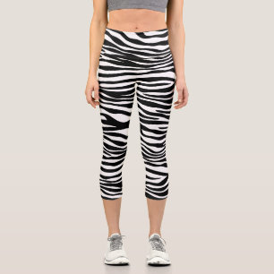 Leggings Capri Zebra Print, Zebra Stripes, Noir Et Blanc