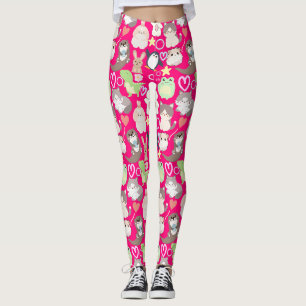 Leggings Caractères de dessin mignon motif B rose BG