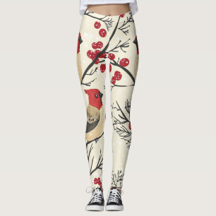 Leggings Cardinal Rouge Motif Noël Baie d'Hiver