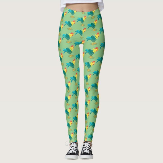 Leggings Caricature amusante du coq à rames (Devant)