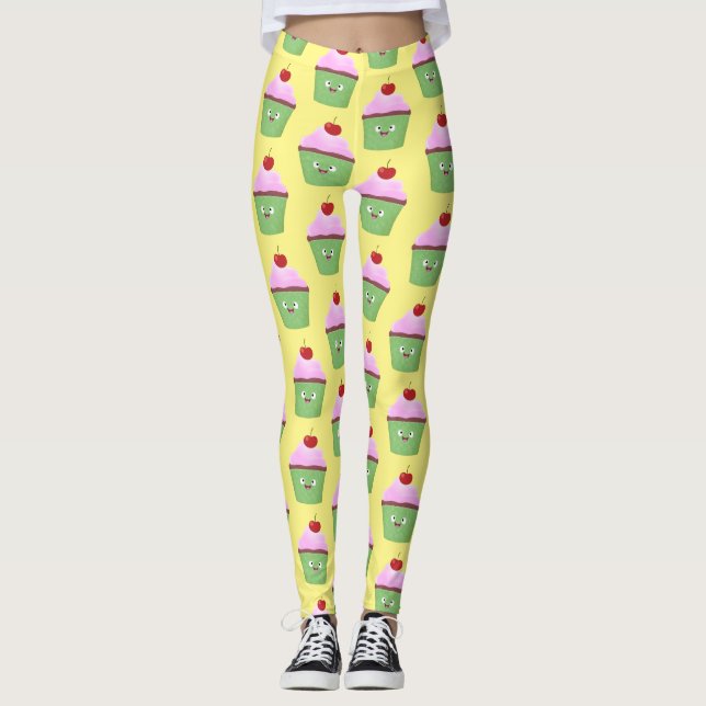 Leggings Caricature de cupcake joyeux (Devant)