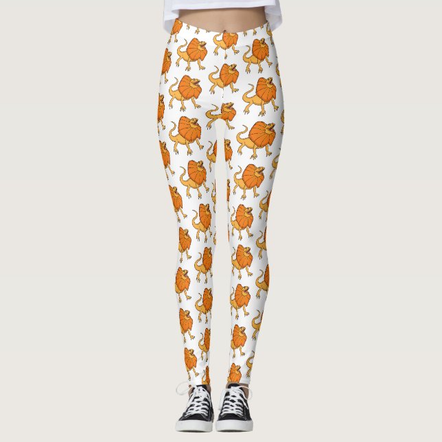 Leggings Caricature de lézard à col frisé orange (Devant)