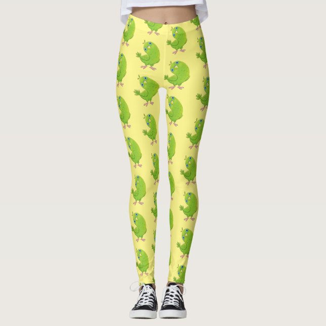 Leggings Caricature de perruche verte curieuse (Devant)