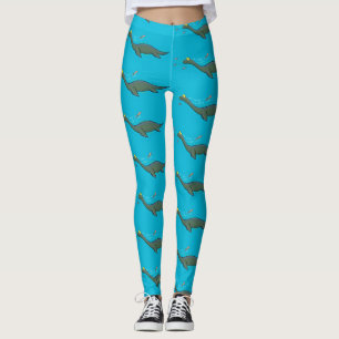 Leggings Caricature de plesiosaure, monstre marin mignon et