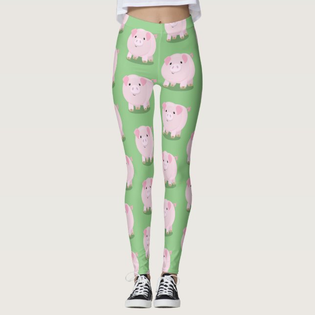 Leggings Caricature de porc mignon rose pot vendue (Devant)
