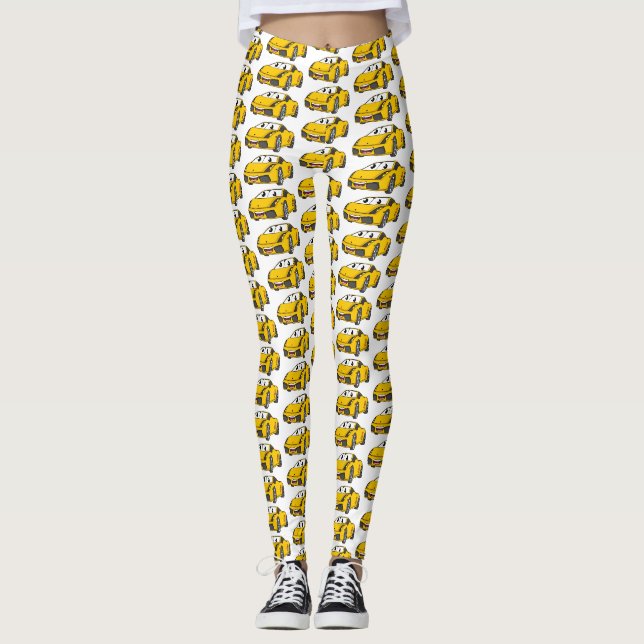 Leggings Caricature de voiture sport jaune joyeux (Devant)
