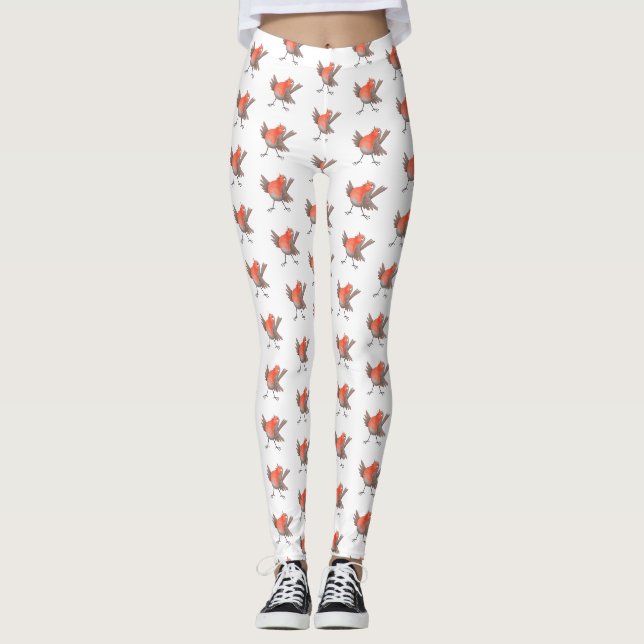 Leggings Caricature d'oiseau rouge chantant mignon (Devant)