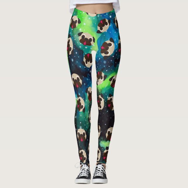 Leggings Carlins de faon sur l'arrière - plan cosmique de (Devant)