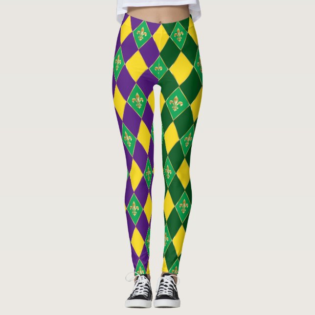 Leggings Carnaval de Mardi Gras Fleur de Lis Diamond Harleq (Devant)