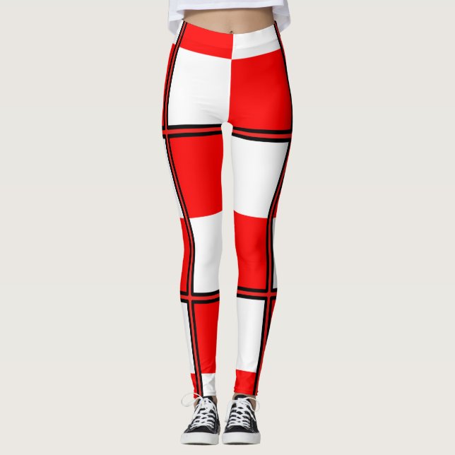 Leggings Carré à damiers blanc rouge uniforme (Devant)