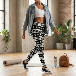 Leggings Carré noir et blanc Op Art Motif géométrique