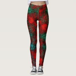 Leggings Carré rayé, rouge et bleu verdâtre