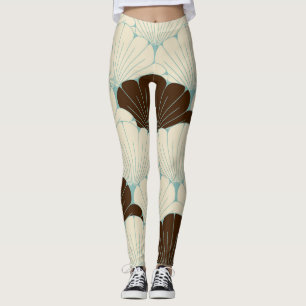 Leggings Carreau de feuillage bleu de style japonais