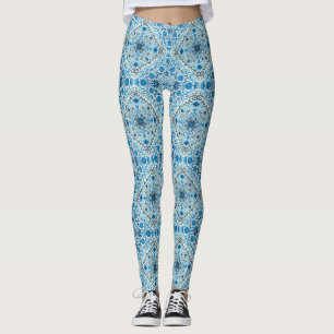 Leggings Carreaux à fleurs bleus