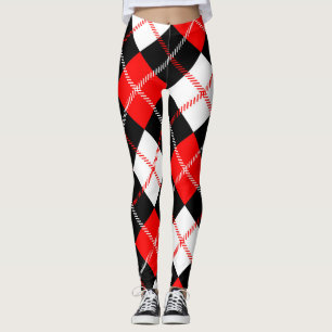 Leggings Carreaux Argyle Rouge Noir Blanc 