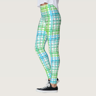 Leggings Carreaux bleu néon vert