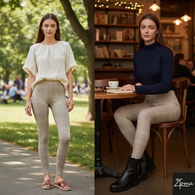 Leggings Carreaux Corail & Sauge (Créateur téléchargé)