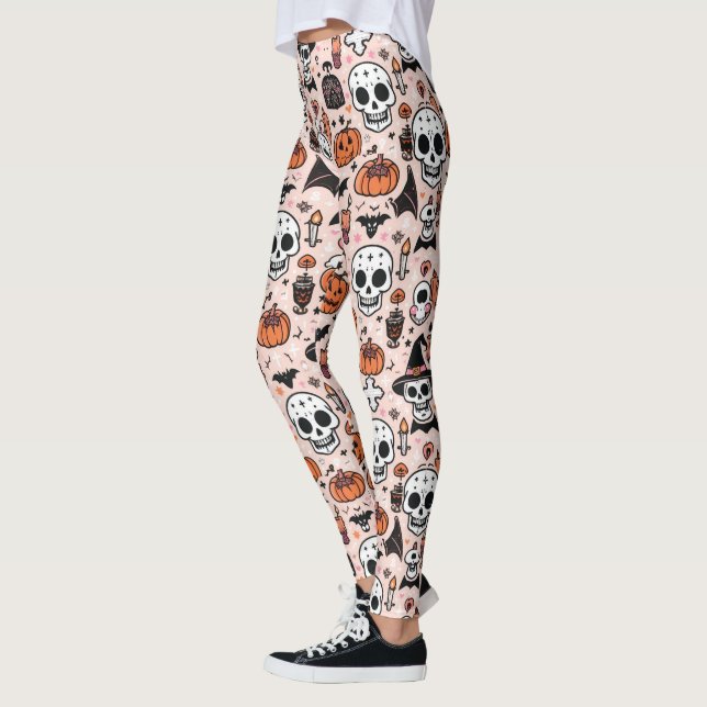 Leggings Carreaux de thème Halloween rose éffrayant (Gauche)
