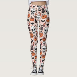 Leggings Carreaux de thème Halloween rose éffrayant