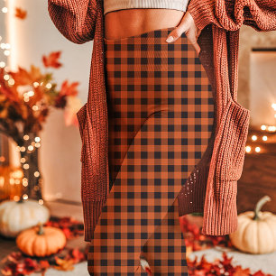Leggings Carreaux Gingham Orange et Noir d'Automne