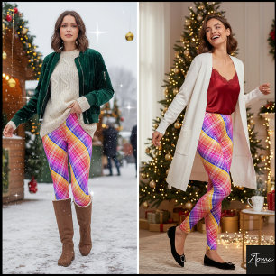 Leggings Carreaux Néon en Diagonale avec Dégradé de Rayures