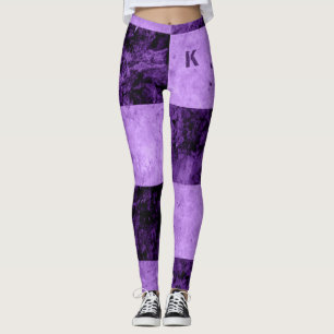 Leggings Carreaux pourpres Noir Grunge Monogramme Personnal
