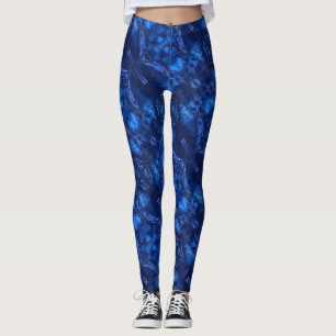 Leggings Carrelage Abstrait, bleu profond et froid de l'océ