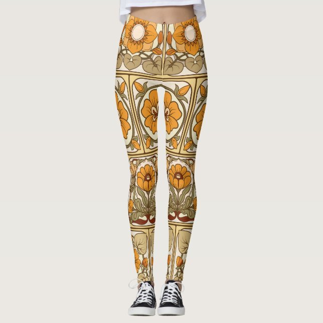 Leggings Carrelage en céramique : Style Art Nouveau. (Devant)