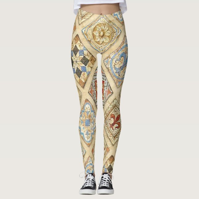 Leggings Carrelage médiéval en céramique Couronnes Fleur De (Devant)