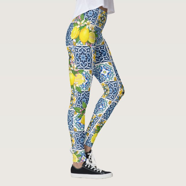 Leggings Carrelage méditerranéen clair Sicilien Citrus Lemo (Droite)