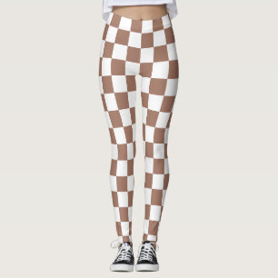 Leggings Carrés à damier marron moka blanc géométrique rétr