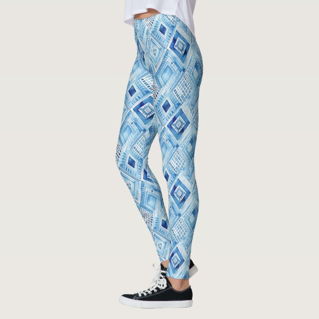 Leggings Carrés bleus de Boho Tribal (Gauche)