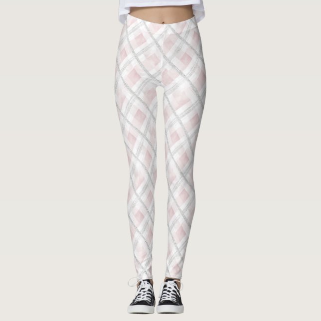 Leggings Carrés de Parties scintillant en argent rose blanc (Devant)