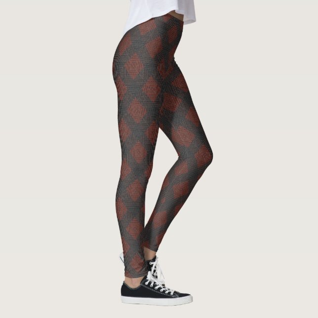 Leggings Carrés ou échecs rougeois brun et noir inclinés (Droite)