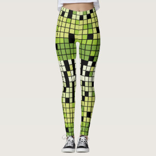 Leggings Carrés verts et blancs avec couleur personnalisée