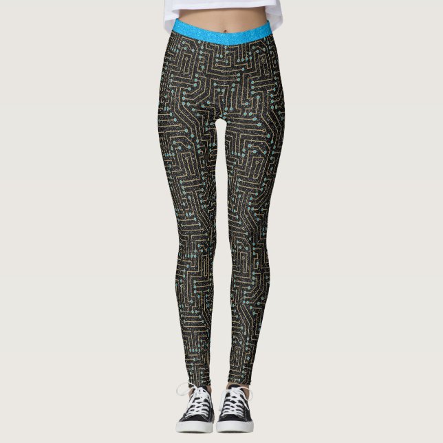 Leggings Carte à circuit imprimé Parties scintillant bleue  (Devant)