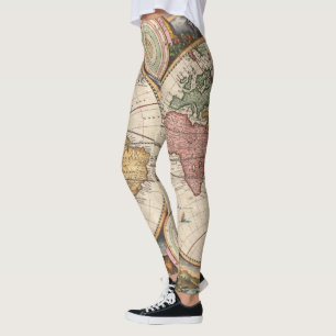 Leggings Carte antique du monde dans deux hémisphères