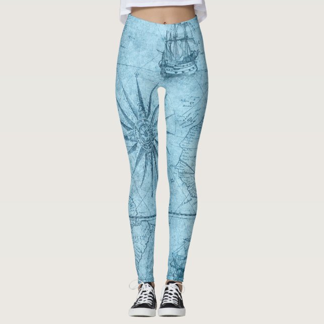 Leggings Carte du vieux monde bleu (Devant)