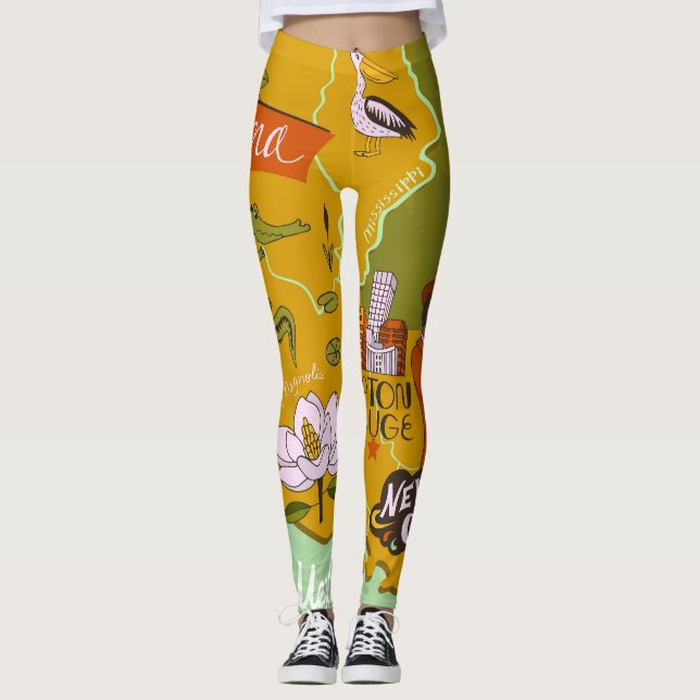 Leggings Carte illustrée de la Louisiane : faits saillants  (Devant)