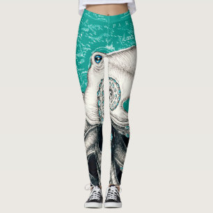 Leggings Carte Vintage Turquoise du poulpe blanc