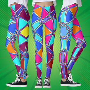 Leggings Carton Mandala bleu rose jaune et orange