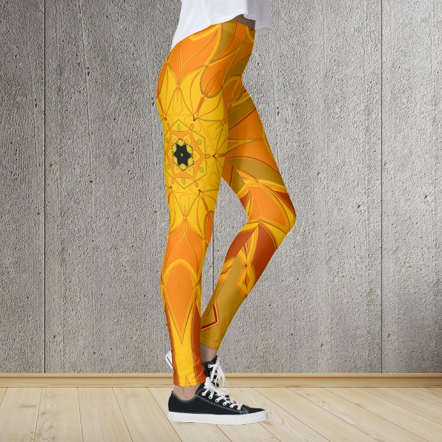 Leggings Carton Mandala Fleur orange jaune et rouge (Créateur téléchargé)