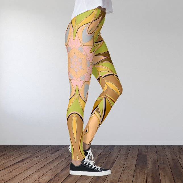 Leggings Carton Mandala Flower orange vert et bleu (Créateur téléchargé)
