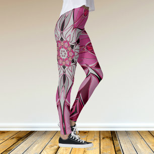 Leggings Carton Mandala Flower rose et blanc