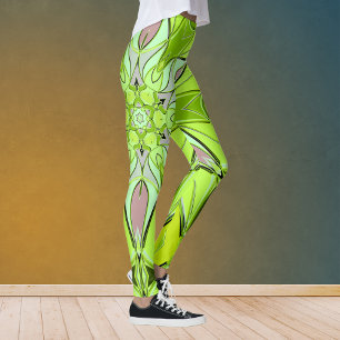 Leggings Carton Mandala Flower vert et rose
